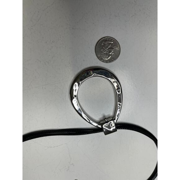 Chico's pendant necklace black pendant cord shiny hammered signed costume jewelr - Picture 3 of 14